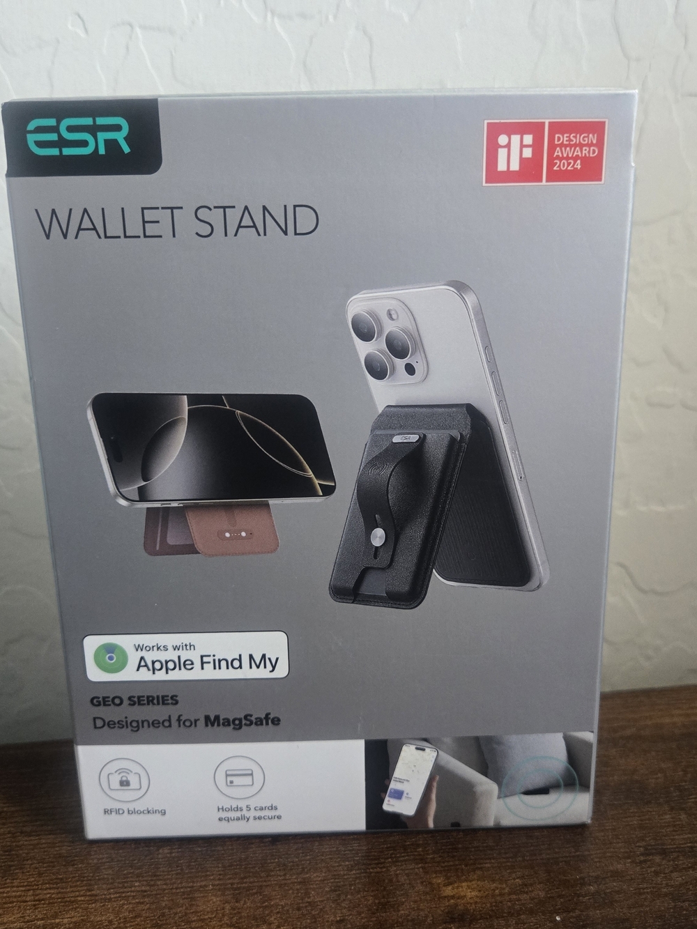 ESR Geo Wallet Stand MagSafe Magnetic Wallet Apple Find My RFID 5 Card Caramel B